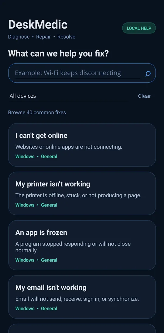 DeskMedic early preview: pick a common problem to fix