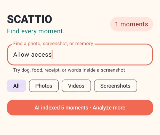 Scattio early preview: searching for words inside a screenshot